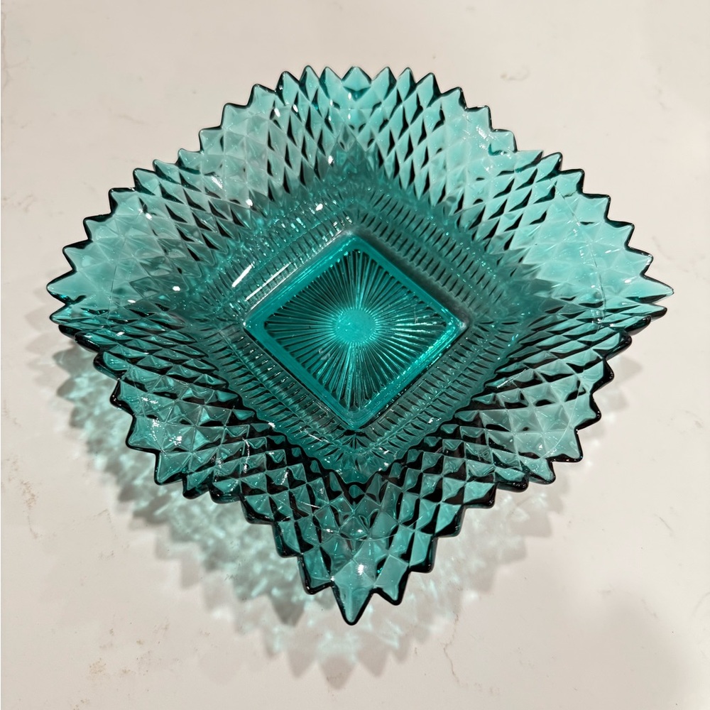 🌊 VINTAGE TEAL INDIANA GLASS DISH